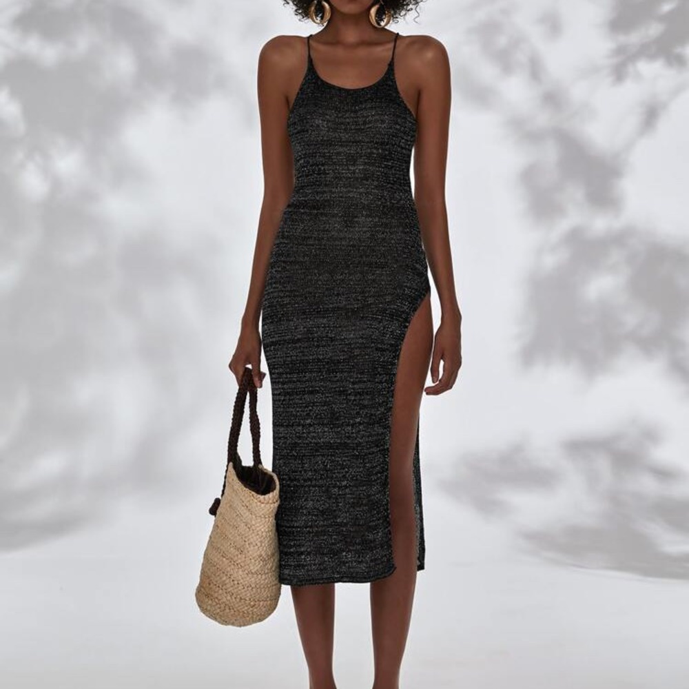 Lace-Up Open Back High Split Side Cover Up Dress